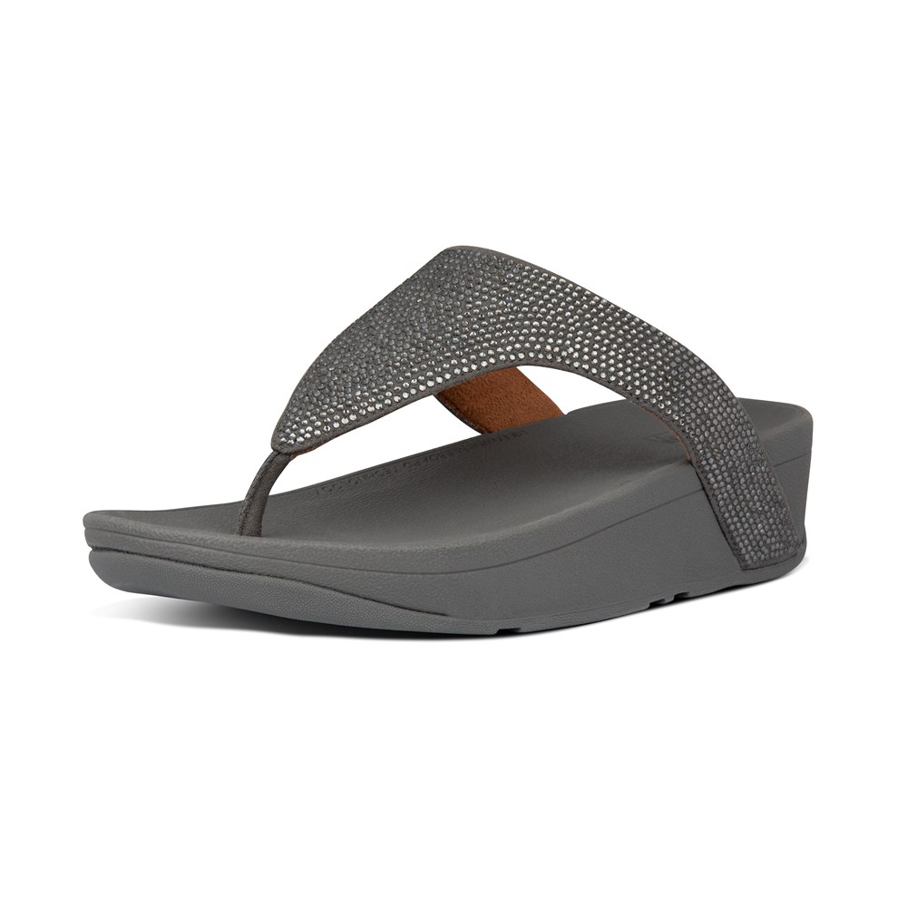 Fitflop Womens Sandals - Lottie Shimmercrystal Toe-post - Dark Grey - 615-FRILDO